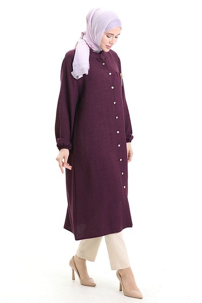 sefamerve Λινό Ψηλό Χιτώνα 992005-06 Plum