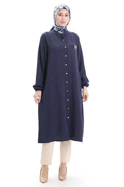 sefamerve Λινό Ψηλό Χιτώνα 992005-04 Navy Blue