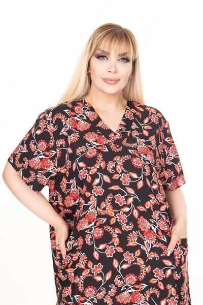 mervemoda Rochie rochie de vară cu mâneci scurte, lungime scurtă, țesute de vară, mărime mare