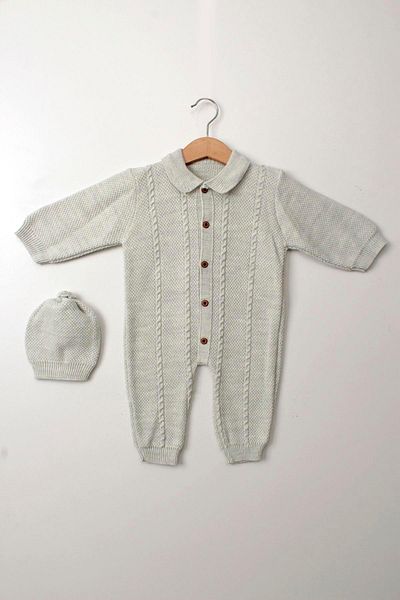 Çocuksan Baby&Kids Wear Unisex Baby Knitted Button Detailed Hat Knitwear Newborn Romper Set