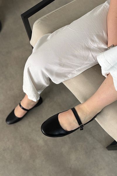 SHOEBELLAS Aosa Black Genuine Leather Women's Ballerinas with Single Piping Detail