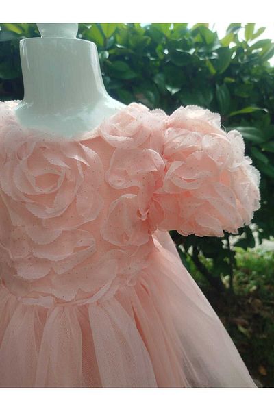 İLALKİDS Baby Girl Kids Birthday Party Feast Wedding Special Day Short Sleeve Lined Bow Detailed Evening Dress