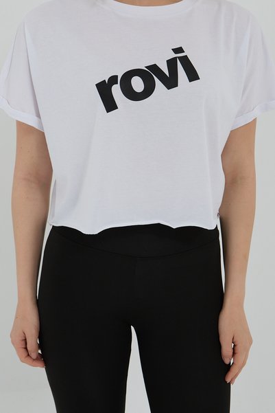 ROVİ BEYAZ BASKILI KADIN PENYE CROP