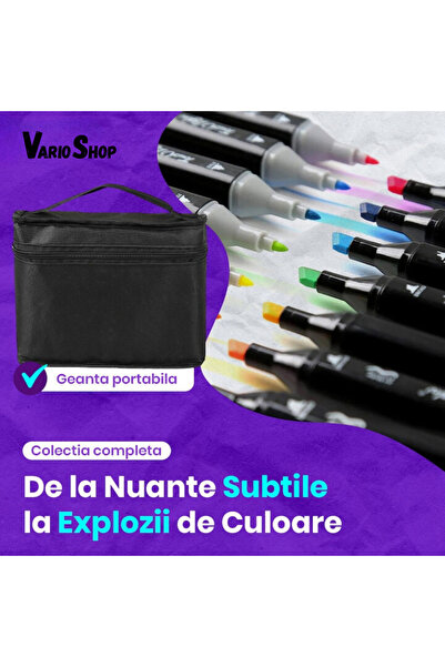 varioshop Set 168 markere duble VarioShop®, Carioci profesionale, Culori vii pe baza de alcool, 2 varfuri rez
