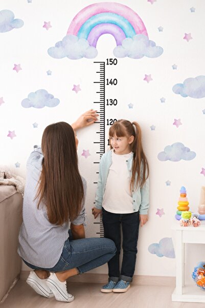 MSticker Soft Renklerde Gökkuşağı Güneş Bulut ve Yıldızlar Temalı Boy Ölçer B...