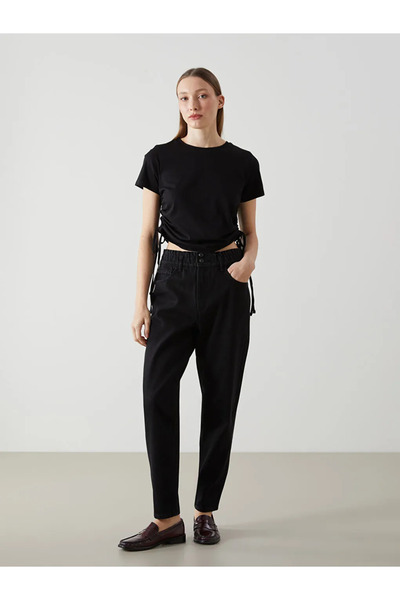 LC Waikiki Lcw Jeans Black Elastic Waist Slouchy Fit Women's Jean Trousers