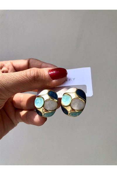 Gözde Tasarım Butik Women's Blue Color Steel Earrings