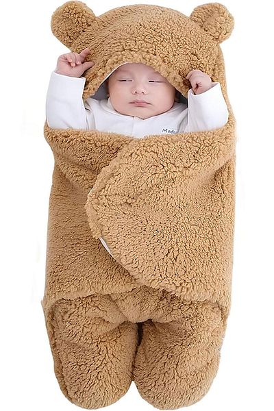 Çocuksan Baby&Kids Wear 0-12 Months Unisex Baby Hooded Eared Plush Swaddle Blanket Sleeping Bag Brown
