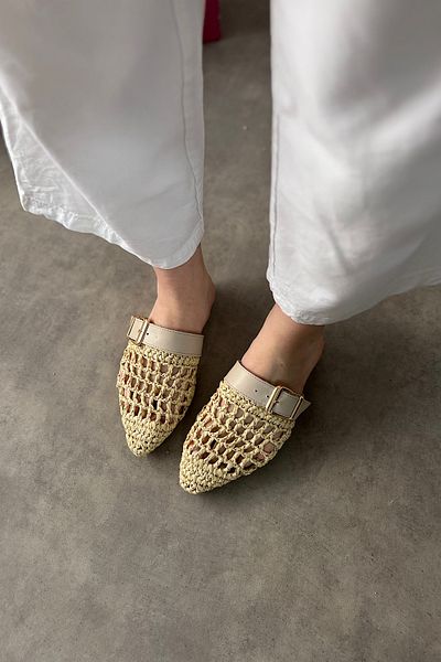 SHOEBELLAS Papuci de damă Hoi cu împletitură din paie