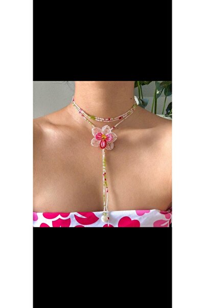SHİNELİZE Pembe detaylı orkide choker kolye, pembe çiçekli choker kolye, chok...