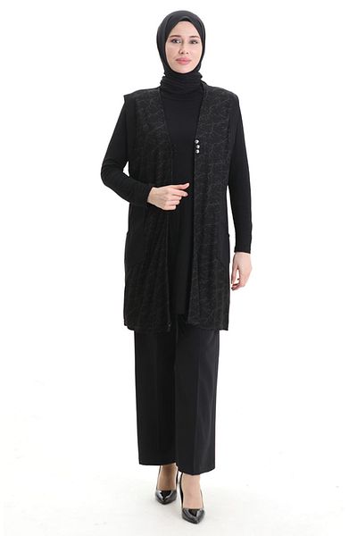 sefamerve Jacquard Buttoned Vest 994727I-01 Black