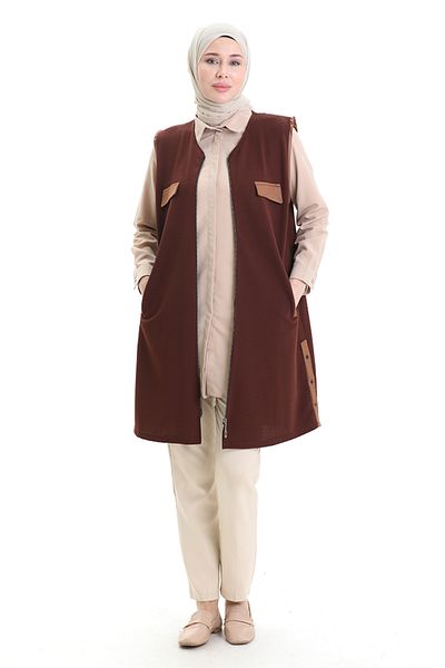 sefamerve Leather Combination Vest 994763-04 Tan