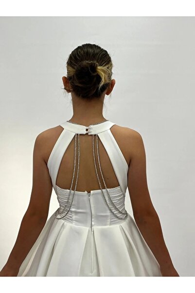 Erkut Κοντό βραδινό φόρεμα για κορίτσια Crepe Fabric Cream Color