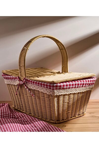 Dore Wicker Picnic Basket with Red Plaid Cover