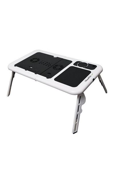MACVI Macvi® adjustable laptop table with fan, with wheels, metal, white