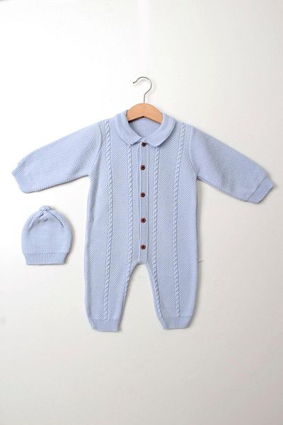 Çocuksan Baby&Kids Wear Girl Boy Unisex Baby Knitted Button Detailed Hat Knitwear Newborn Romper Set