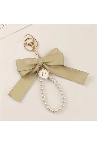 Accessories Vanilla Avenue Elegant Women's Keychain Accessory with Pearl Green Ribbon Detail