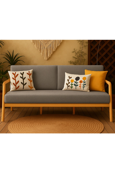 Zem Sevilla Bohem Üçlü Kanepe Natürel Ahşap, Gri