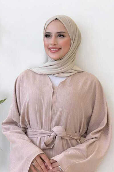Bym Fashion Snap Buttoned Waist Belted Abaya Stone