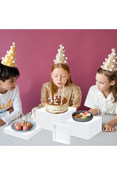 Generic 4 قطع من حامل عرض مكعب أكريليك أبيض مع قاع مجوف 5 × 6 × 7 × 8