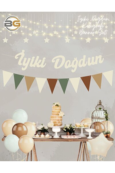 Parti Zamanı Retro İyi ki Doğdun Kaligrafi Banner Seti