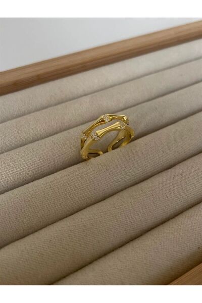 Ricco Jewellery 14 K Gold Kaplama 925 Ayar Gümüş 2'li Kemik Yüzük