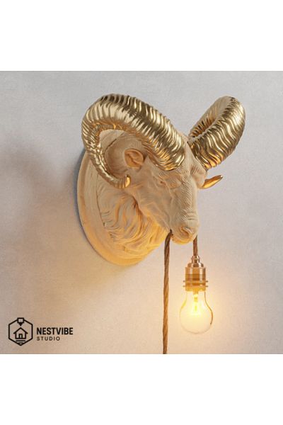 DREAM MODE Decorative Gold Horned Ram Head Wall Lamp Stylish and Modern Lighting