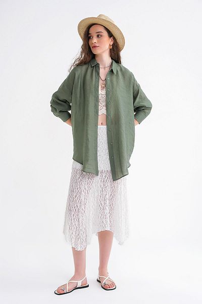 Mixray 4667 Women's Thin Oversize Modal Shirt Khaki