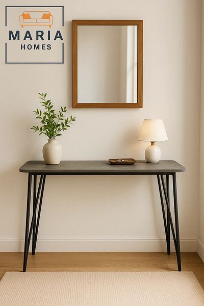 MARIA HOMES Industrial Console Table 120x40x80cm – Modern Grey Top with Metal Hairpin Legs for Home & Office