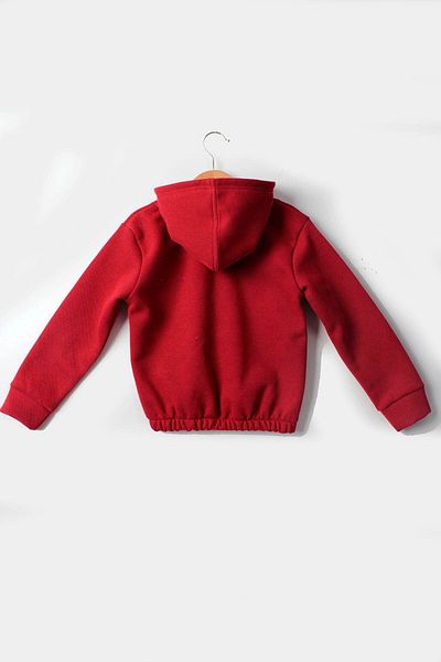 Çocuksan Baby&Kids Wear Girl 5-10 Years Old Thick Sweatshirt with Ribbon - Hooded Red Happiness Printed