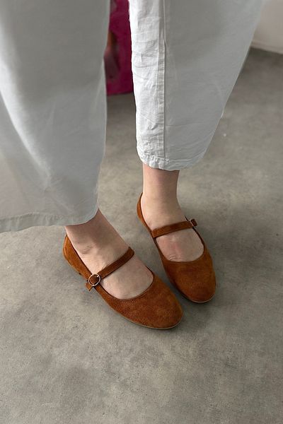 SHOEBELLAS Aosa Tan Genuine Leather Women's Ballerinas with Single Piping Detail