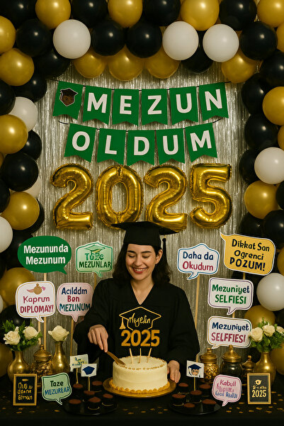parti hediye sepeti 2025 Mezuniyet Parti Dekor Seti – Siyah Gold Beyaz Balon,...