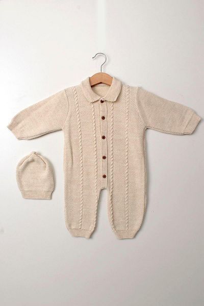 Çocuksan Baby&Kids Wear Girl Boy Unisex Baby Knitted Button Detailed Hat Knitwear Newborn Romper Set