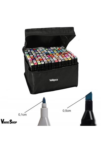 varioshop Set 168 markere duble VarioShop®, Carioci profesionale, Culori vii pe baza de alcool, 2 varfuri rez