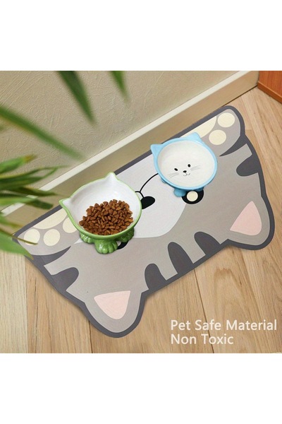 Nezih Case Cat Food Mat and Bath/Toilet Mat Cute Cat Figure Mat with Water Absorbing Feature