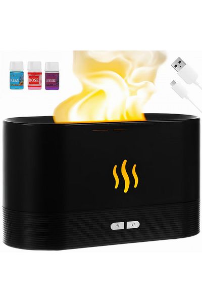 varioshop Umidificator de camera VarioShop®, efect de flacara, 7 Lumini + 3 Uleiuri esentiale pure, hidratare