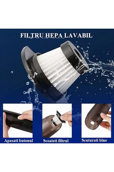 varioshop Aspirator portabil pentru casa si masina VarioShop®, Putere 60 W, Compact, Portabil, Filtru HEPA, 2