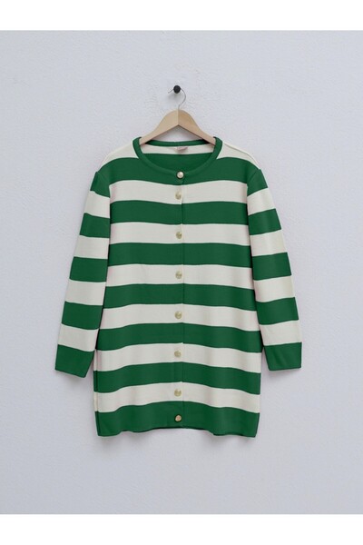 HİJABAYA Ringelli Metal Button Steel Knitted Casual Cardigan