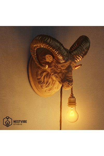 DREAM MODE Decorative Gold Horned Ram Head Wall Lamp Stylish and Modern Lighting