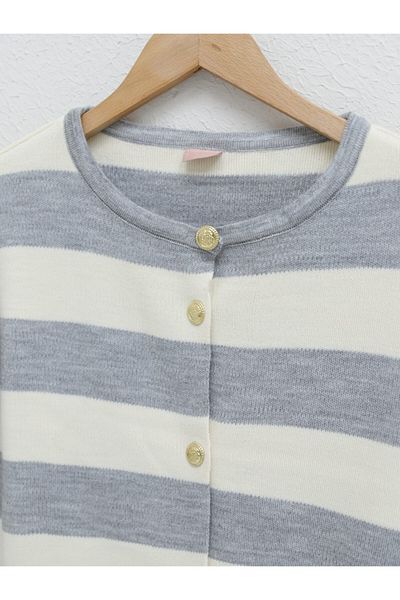 HİJABAYA Ringelli Metal Button Steel Knitted Casual Cardigan