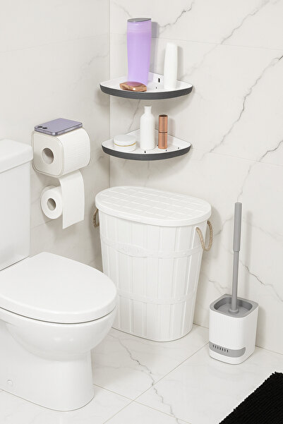 Buclee Setra 4’lü Banyo Seti | Tuvalet Fırçası + Tuvalet Kağıtlığı + Sepet + ...