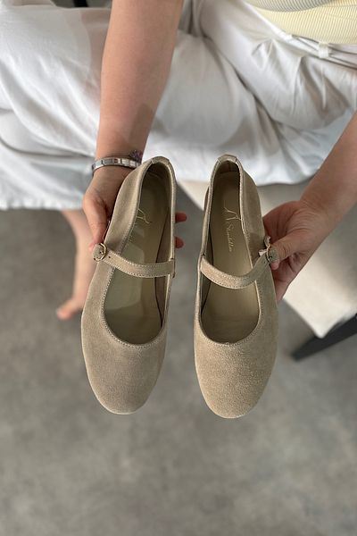 SHOEBELLAS Aosa Beige Genuine Leather Women's Ballerinas with Single Piping Detail