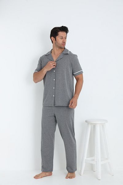 ELİTOL Men's Short Sleeve Button Pajama Suit