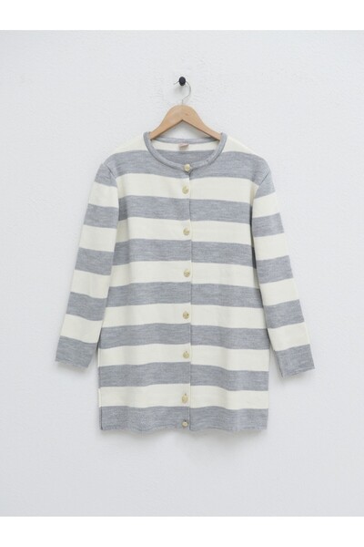 HİJABAYA Ringelli Metal Button Steel Knitted Casual Cardigan