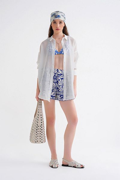 Mixray 4667 Γυναικείο Slim Oversize Modal πουκάμισο Λευκό