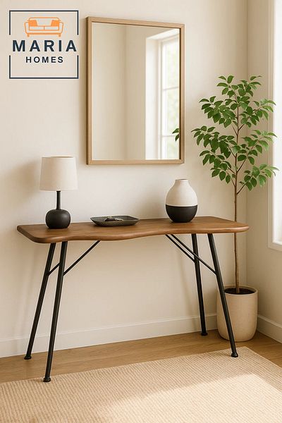 MARIA HOMES Modern Wooden Console Table with Curved Edge – 120x40x76cm Decorative Hallway or Entryway Table