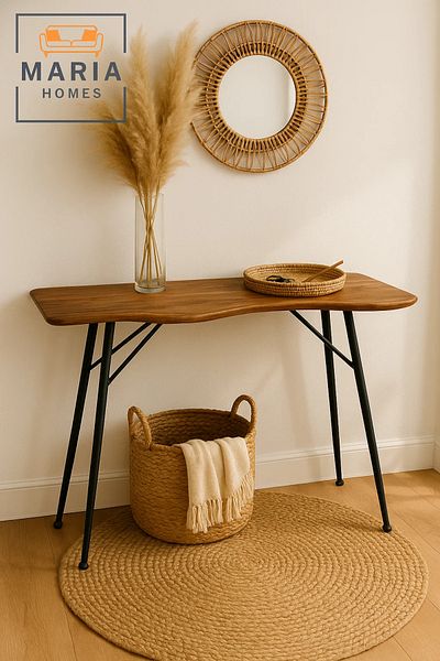 MARIA HOMES Modern Wooden Console Table with Curved Edge – 120x40x76cm Decorative Hallway or Entryway Table