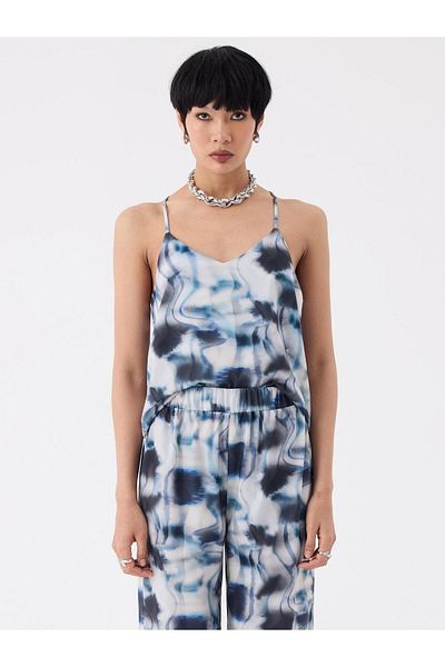 RİVUS Bluză casual cu model floral cu bretele subțiri reglabile - model albastru