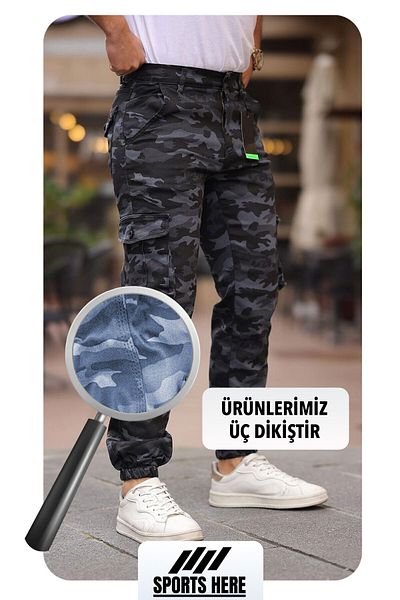 Son Bazar Pantaloni slimfit cu imprimeu de camuflaj Commando militar cu buzunare cargo