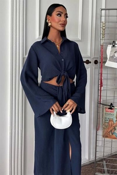 COTTONLAB Crop Shirt and Skirt Gathered Design Suit 10195